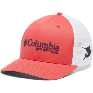 Columbia Unisex Adult PFG Logo Mesh Ball Cap(Sunset Red/Collegiate Navy)