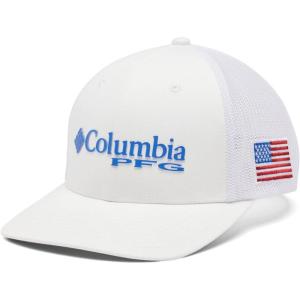 Columbia Unisex Adult PFG Logo Mesh Ball Cap(White  Vivid Blue  Usa Flag)
