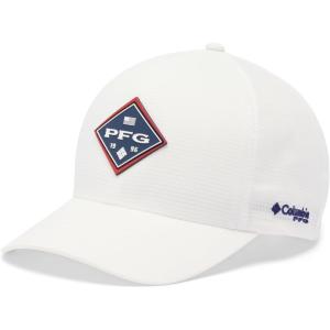 Columbia Unisex-Adult PFG Island Angler Stretch Fit Ball Cap(White/Pfg Diamond Bit Americana)