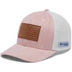 Columbia Unisex-Adult PFG Leather Fish Flag Mesh Ball CapCap(Sunset Red Heather/Chalk)