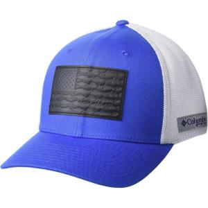 Columbia Unisex-Adult PFG Leather Fish Flag Mesh Ball CapCap(Vivid Blue/White)