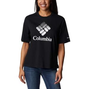 Columbia Womens North Cascades Relaxed Tee(Black/Csc Stacked Gradient Graphic)