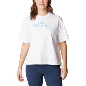 Columbia Womens North Cascades Relaxed Tee(White  Pool Pfg Script Isle)