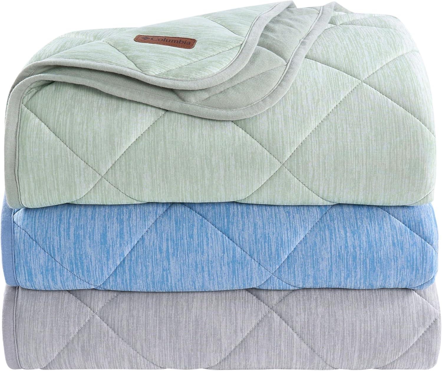 imageColumbia 50quot x 60quot Cooling Throw Blanket Soft and Cozy Home Essentials for Bed and Living Room 80 Nylon 20 Polyethylene Heathered 6quot Diamond Quilt 100 Polyester Wicking Cool GreenDark Mirage