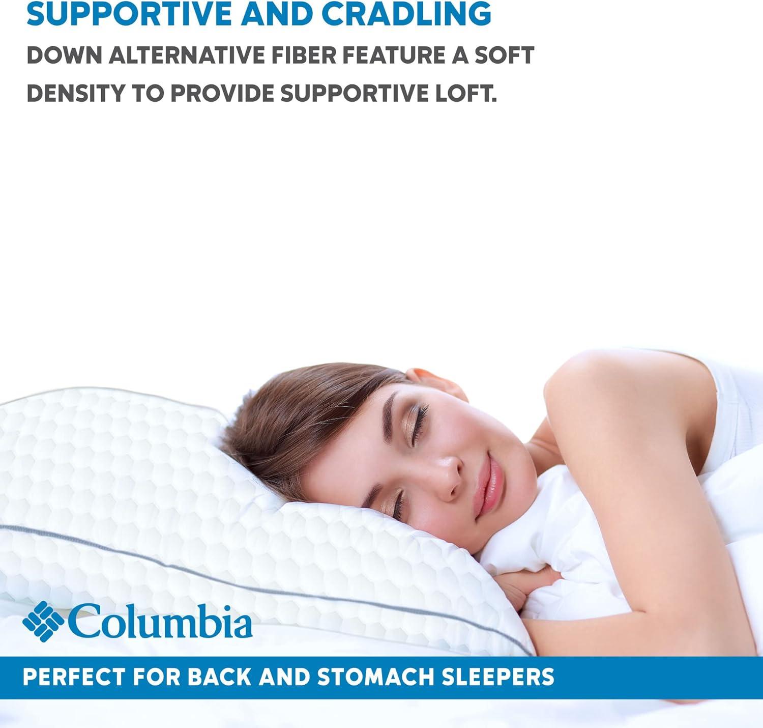 imageColumbia Comfort Ice Fiber Side Sleeper Down Alternative Bed Pillow with Polyester Fiberfill Supportive Cooling Double Sided Breathable Cover Back ampamp Stomach Sleeper StandardQueen Pack of 1Back Stomach Sleeper