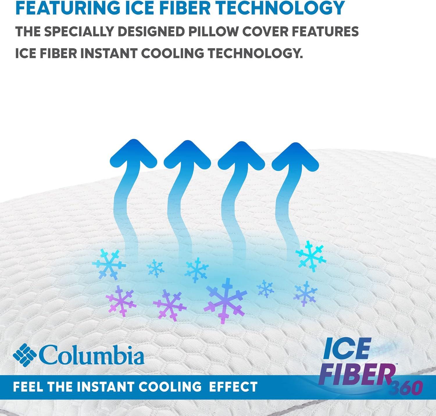 imageColumbia Comfort Ice Fiber Side Sleeper Down Alternative Bed Pillow with Polyester Fiberfill Supportive Cooling Double Sided Breathable Cover Back ampamp Stomach Sleeper StandardQueen Pack of 1Back Stomach Sleeper