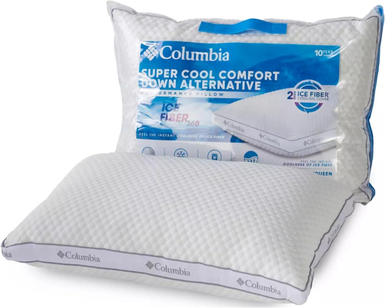 imageColumbia Comfort Ice Fiber Side Sleeper Down Alternative Bed Pillow with Polyester Fiberfill Supportive Cooling Double Sided Breathable Cover Back ampamp Stomach Sleeper StandardQueen Pack of 1Side Sleeper