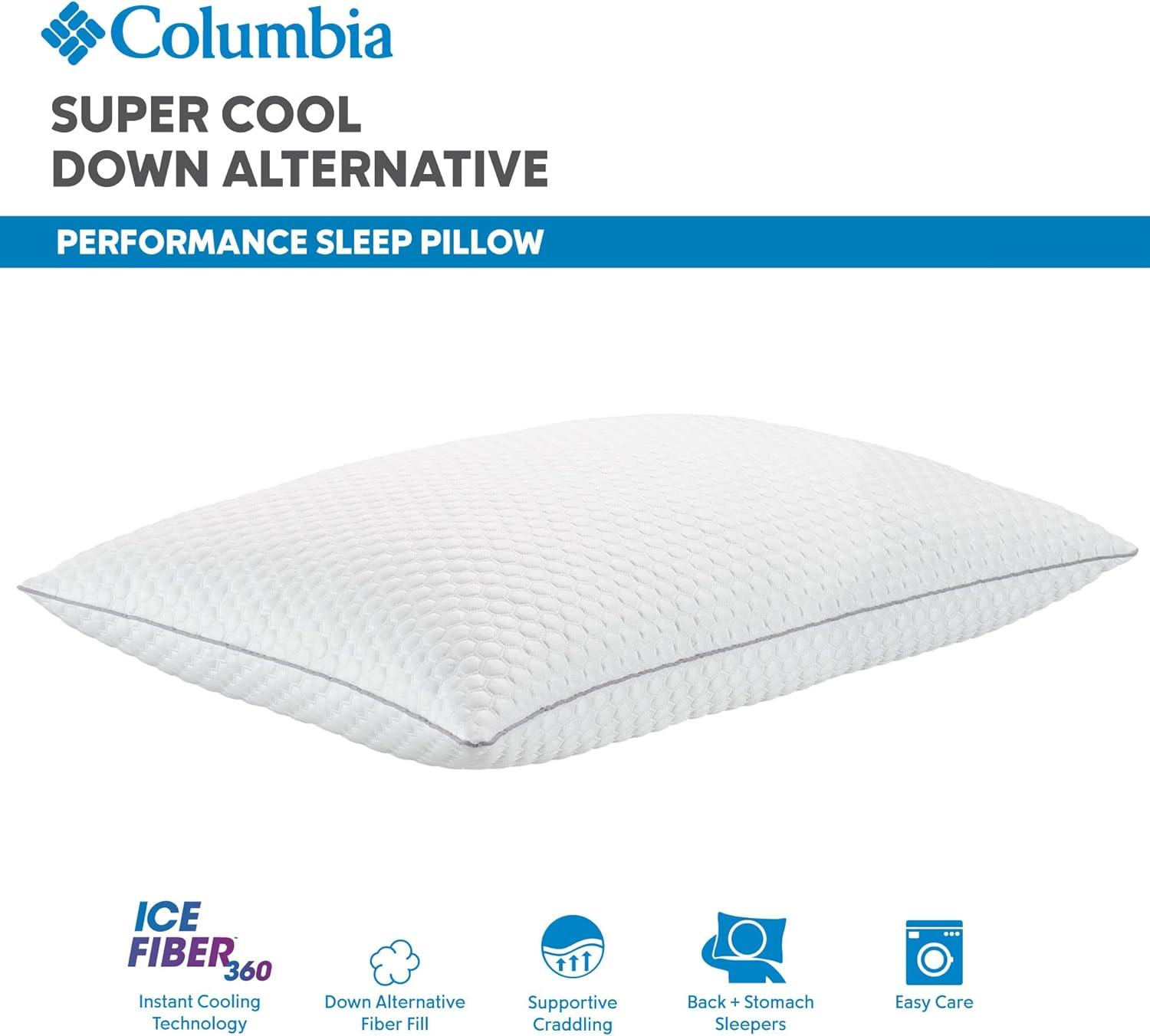 imageColumbia Comfort Ice Fiber Side Sleeper Down Alternative Bed Pillow with Polyester Fiberfill Supportive Cooling Double Sided Breathable Cover Back ampamp Stomach Sleeper StandardQueen Pack of 1Back Stomach Sleeper