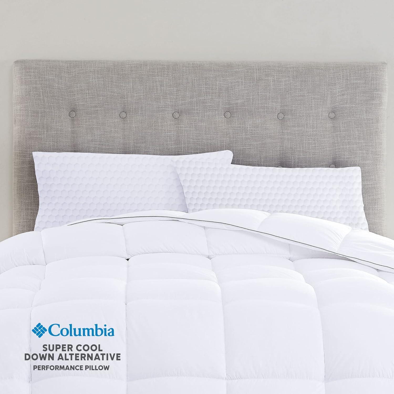 imageColumbia Comfort Ice Fiber Side Sleeper Down Alternative Bed Pillow with Polyester Fiberfill Supportive Cooling Double Sided Breathable Cover Back ampamp Stomach Sleeper StandardQueen Pack of 1Back Stomach Sleeper