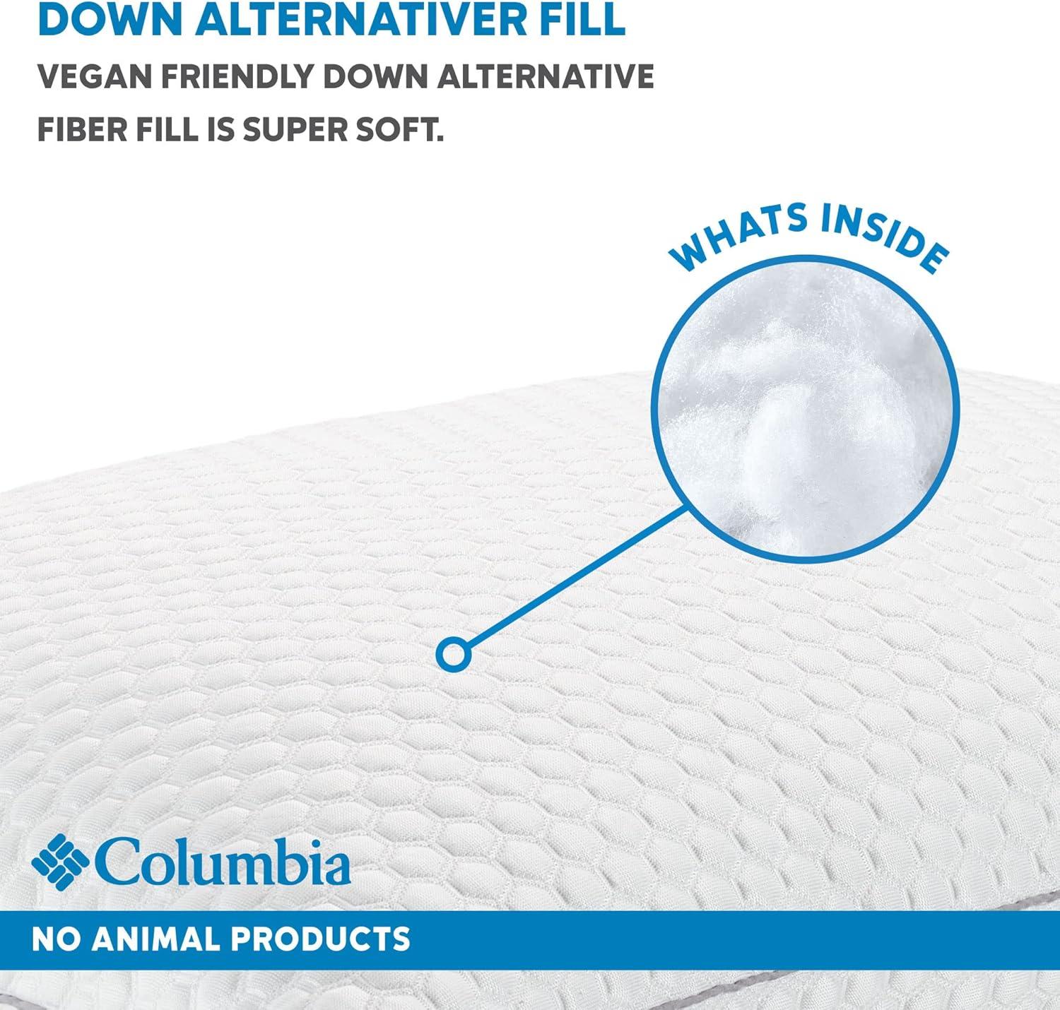 imageColumbia Comfort Ice Fiber Side Sleeper Down Alternative Bed Pillow with Polyester Fiberfill Supportive Cooling Double Sided Breathable Cover Back ampamp Stomach Sleeper StandardQueen Pack of 1Back Stomach Sleeper
