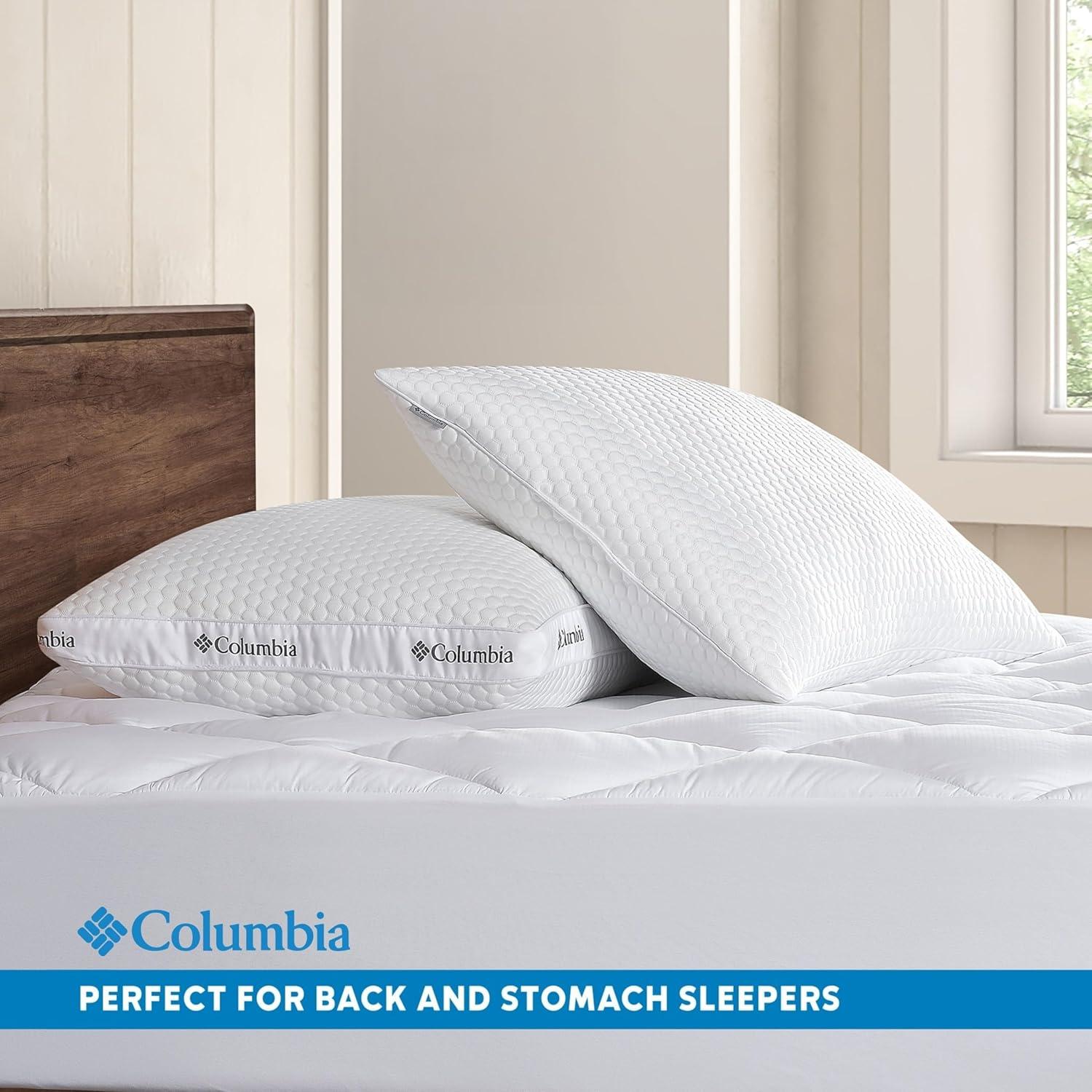 imageColumbia Comfort Ice Fiber Side Sleeper Down Alternative Bed Pillow with Polyester Fiberfill Supportive Cooling Double Sided Breathable Cover Back ampamp Stomach Sleeper StandardQueen Pack of 1Back Stomach Sleeper