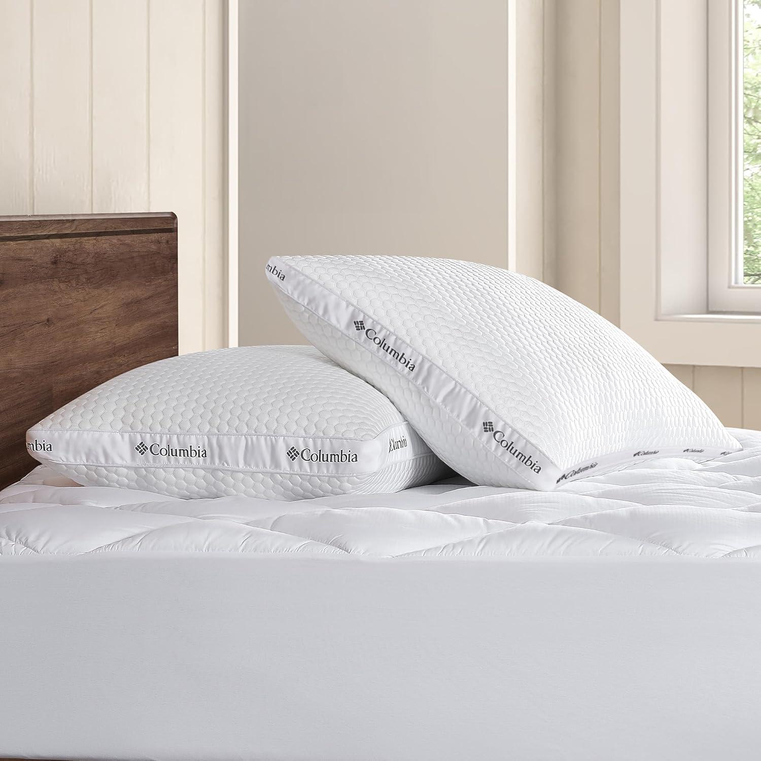 imageColumbia Comfort Ice Fiber Side Sleeper Down Alternative Bed Pillow with Polyester Fiberfill Supportive Cooling Double Sided Breathable Cover Back ampamp Stomach Sleeper StandardQueen Pack of 1Side Sleeper
