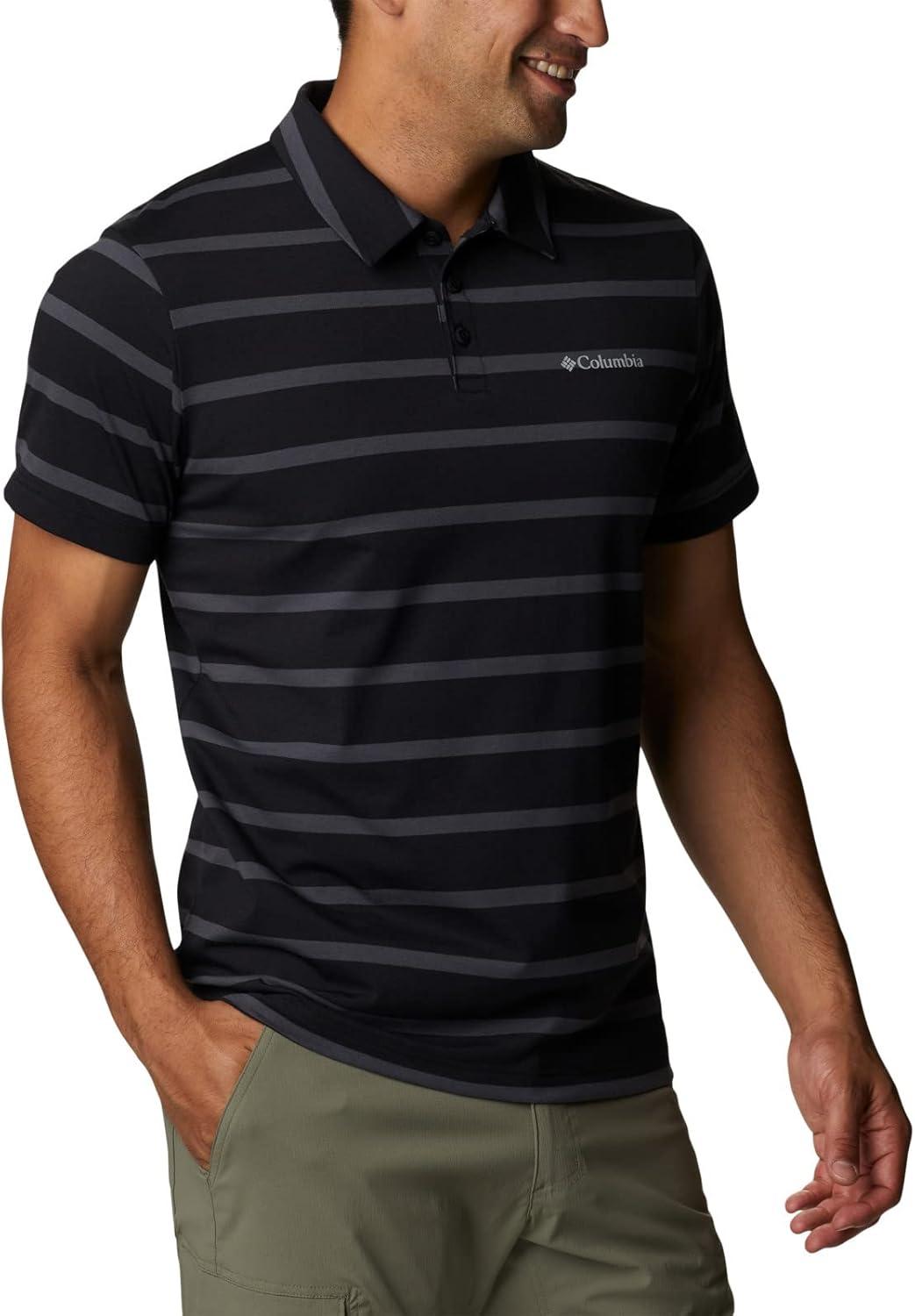 imageColumbia Mens Columbia Hike PoloHiking ShirtBlackShark Heather Stripe