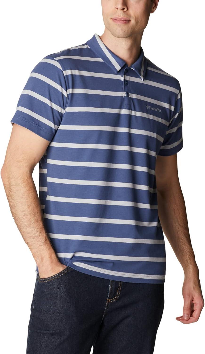 imageColumbia Mens Columbia Hike PoloHiking ShirtDark MountainColumbia Grey Stripe