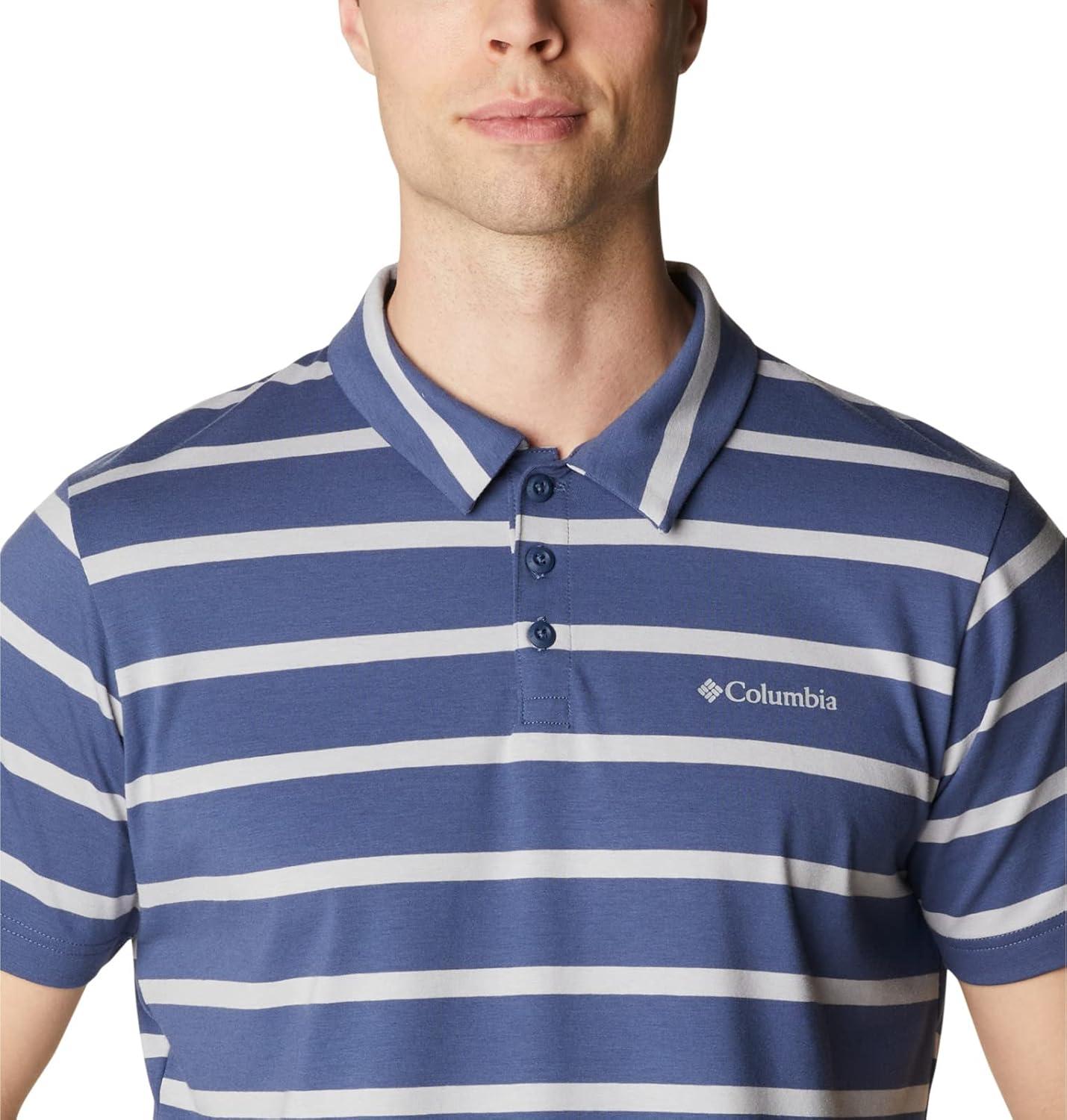 imageColumbia Mens Columbia Hike PoloHiking ShirtDark MountainColumbia Grey Stripe