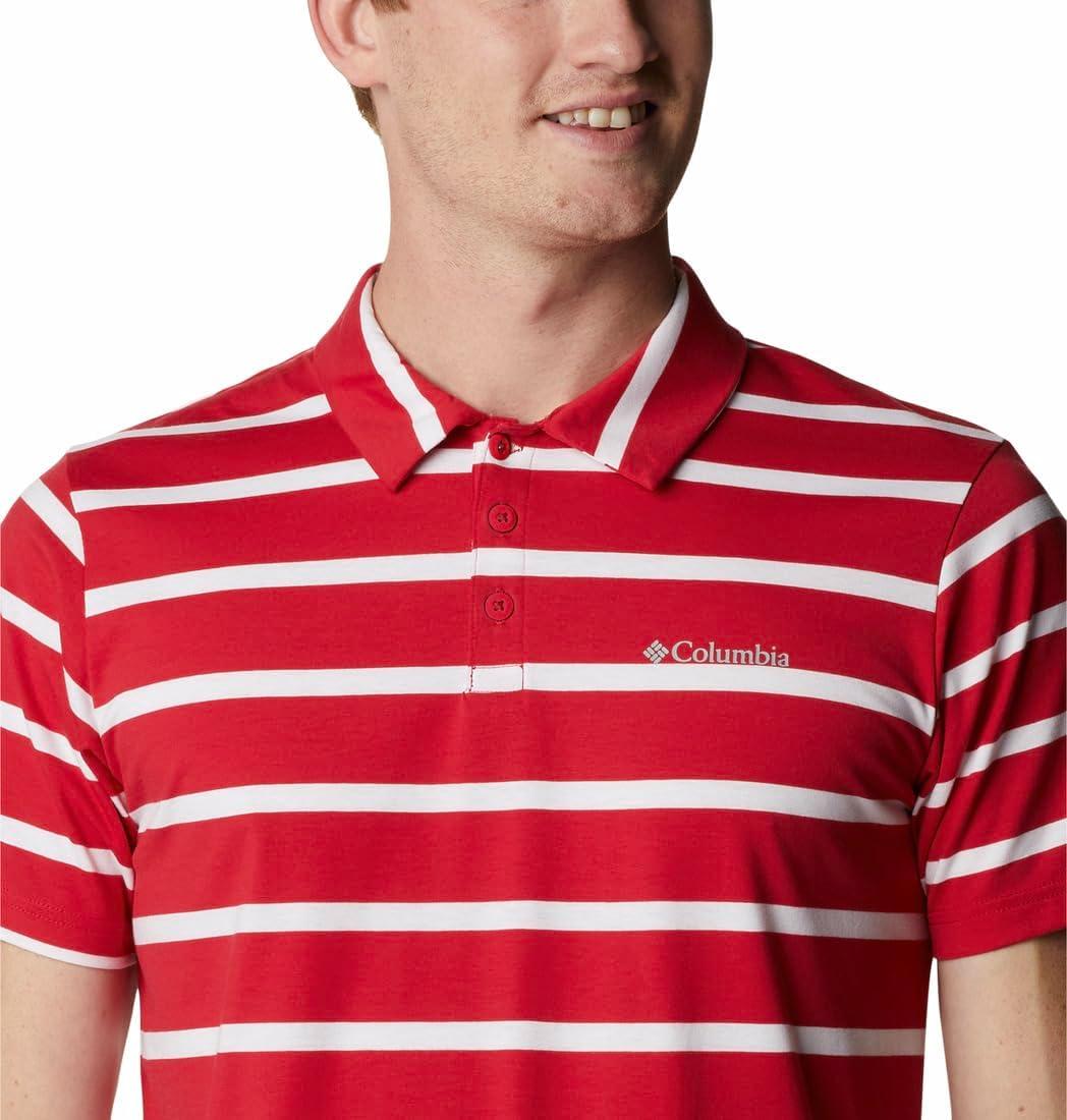 imageColumbia Mens Columbia Hike PoloHiking ShirtMountain RedWhite Stripe