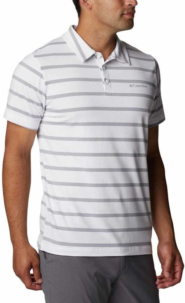 imageColumbia Mens Columbia Hike PoloHiking ShirtWhiteColumbia Grey Stripe