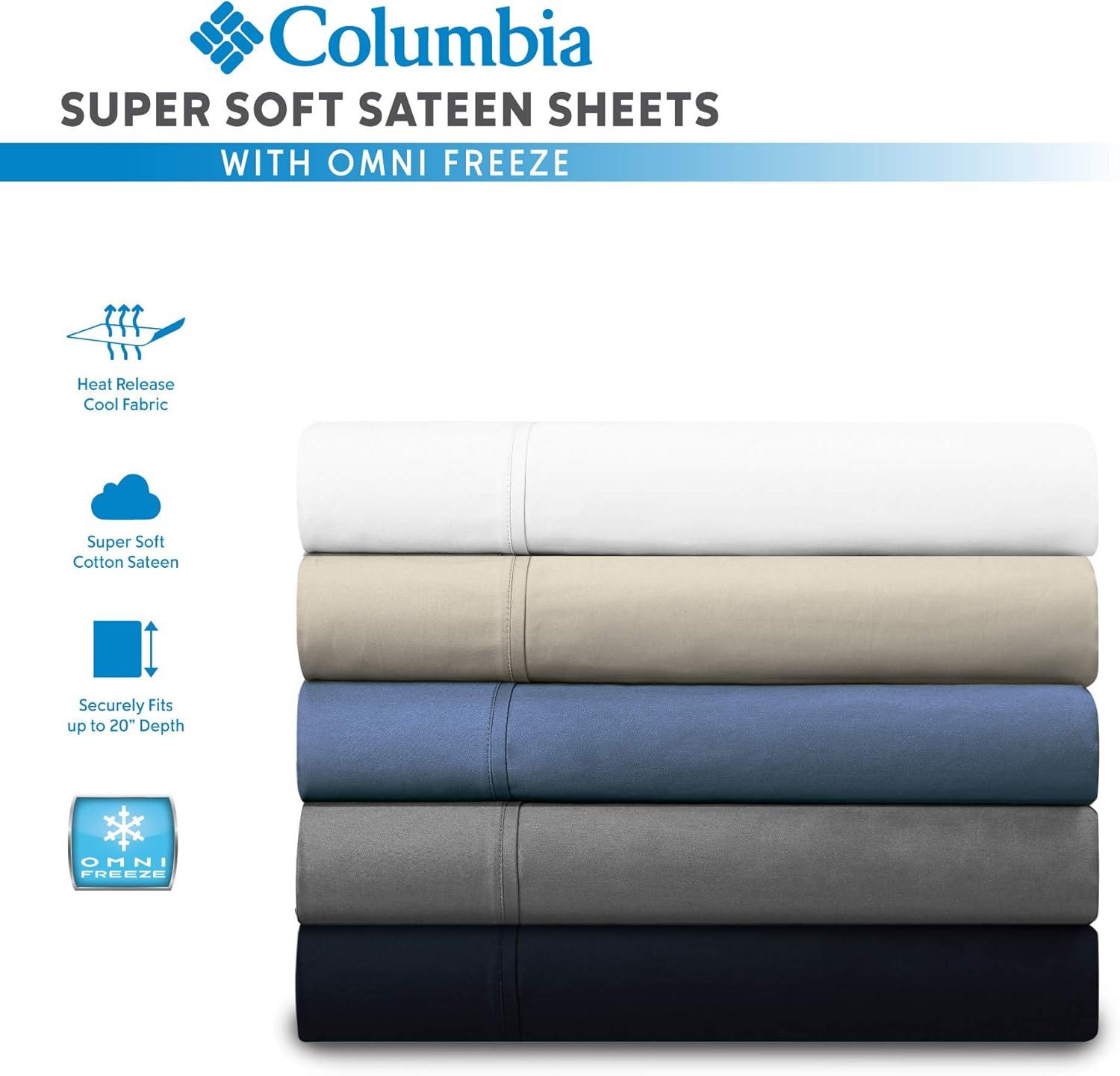 imageColumbia Omni Freeze Super Soft Breathable MoistureWicking Cooling Sateen Flat Sheet Fitted Sheet and Pillow Case Set Luxury 4 Piece White Queen Bedsheets SetNocturnal