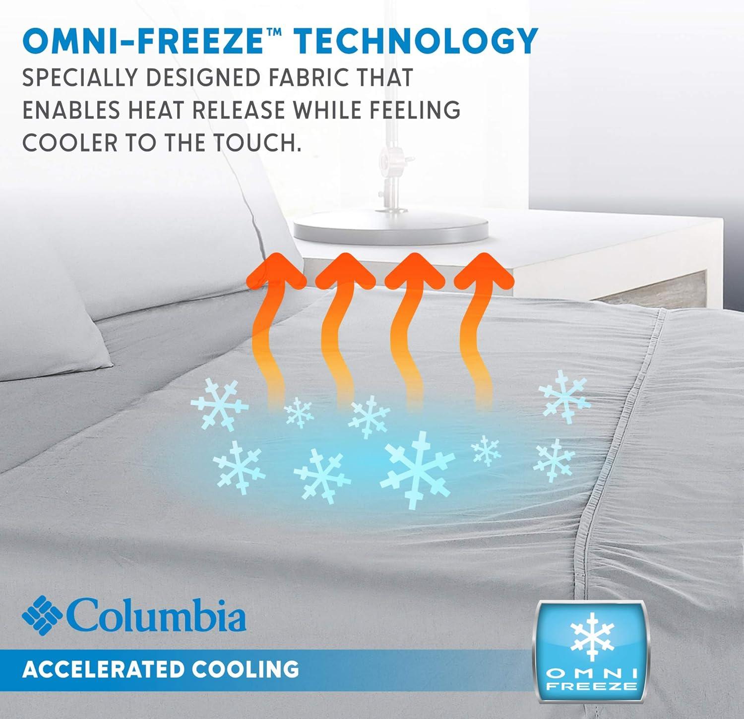 imageColumbia Omni Freeze Super Soft Breathable MoistureWicking Cooling Sateen Flat Sheet Fitted Sheet and Pillow Case Set Luxury 4 Piece White Queen Bedsheets SetNocturnal