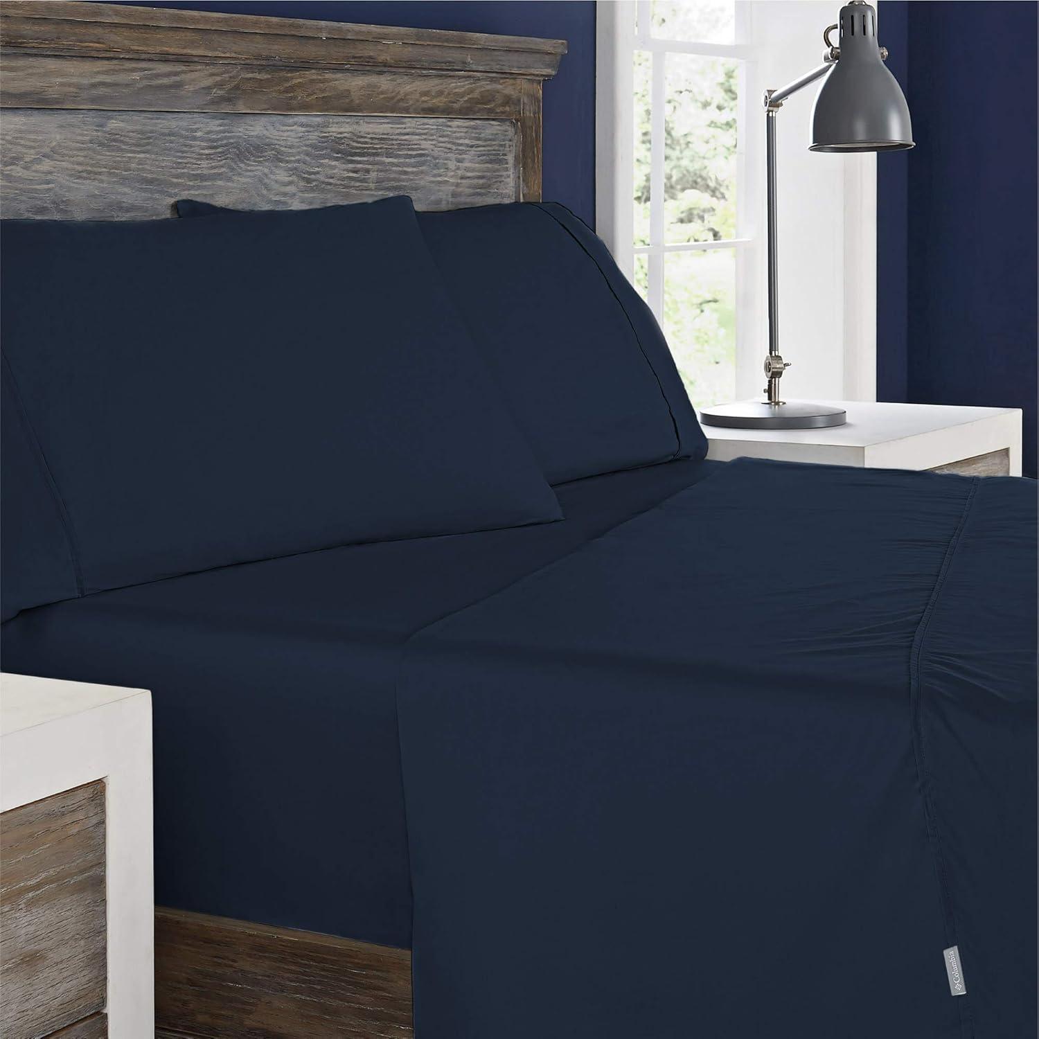 imageColumbia Omni Freeze Super Soft Breathable MoistureWicking Cooling Sateen Flat Sheet Fitted Sheet and Pillow Case Set Luxury 4 Piece White Queen Bedsheets SetNocturnal