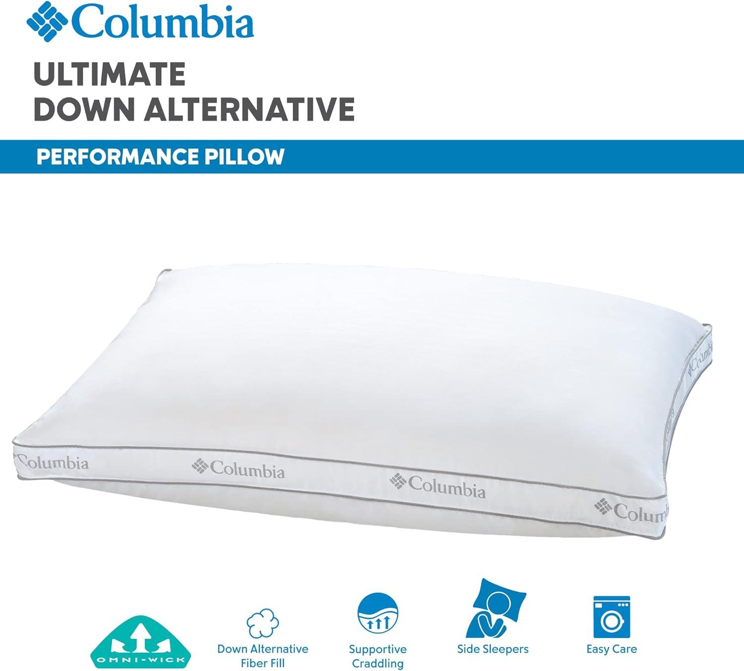 imageColumbia Ultimate Down Alternative Performance Queen Size Pillow with OmniWick ampamp Moisture Wicking Technology Breathable Side Sleeper Neck and Shoulder Support White StandardQueen Pack of 1