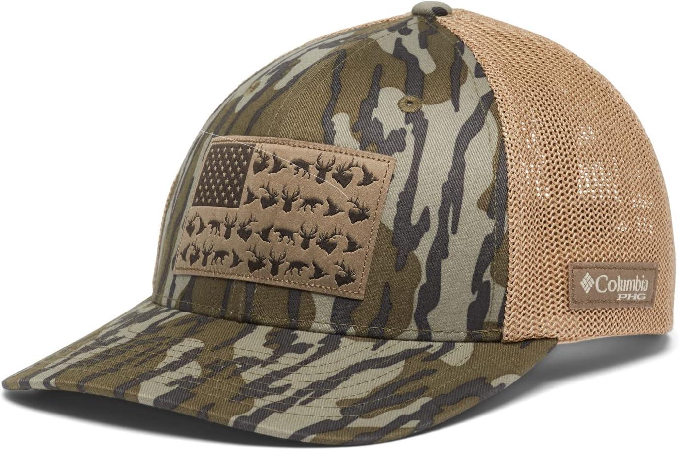 imageColumbia UnisexAdult PHG Camo Mesh Ball CapMossy Oak BottomlandGame Flag
