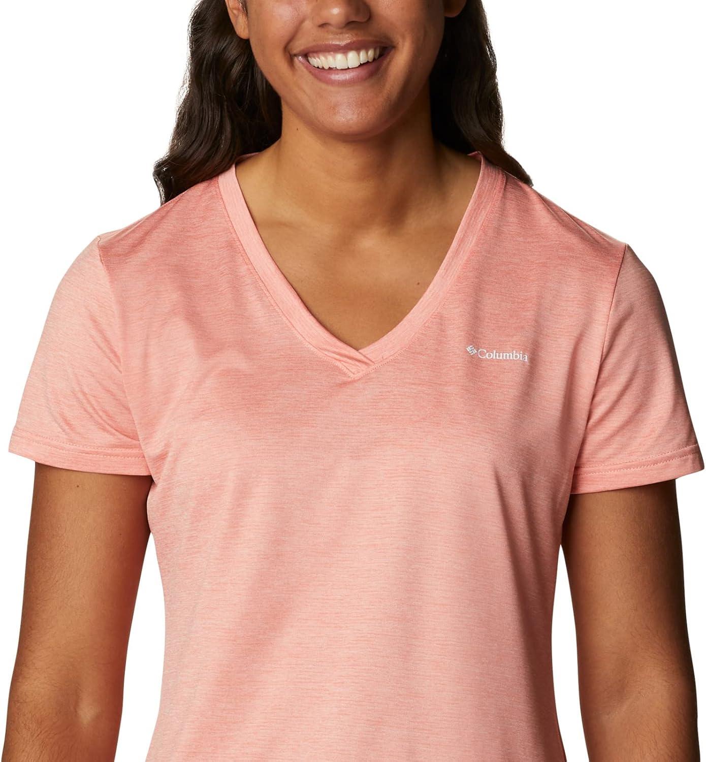 imageColumbia Womens Hike Short Sleeve V NeckHiking ShirtCoral Reef Heather