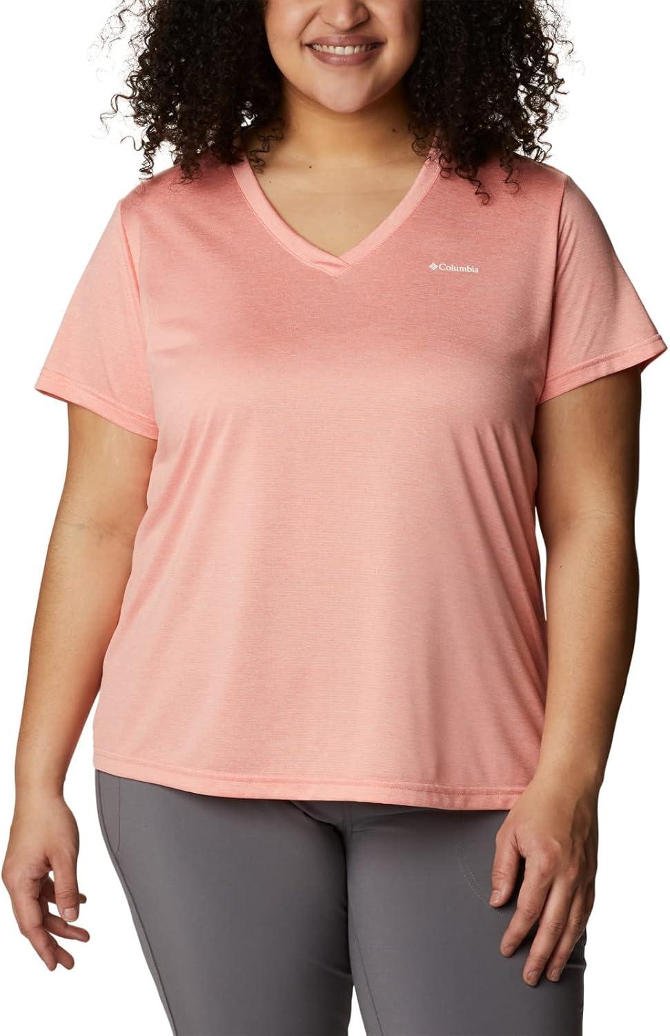 imageColumbia Womens Hike Short Sleeve V NeckHiking ShirtCoral Reef Heather
