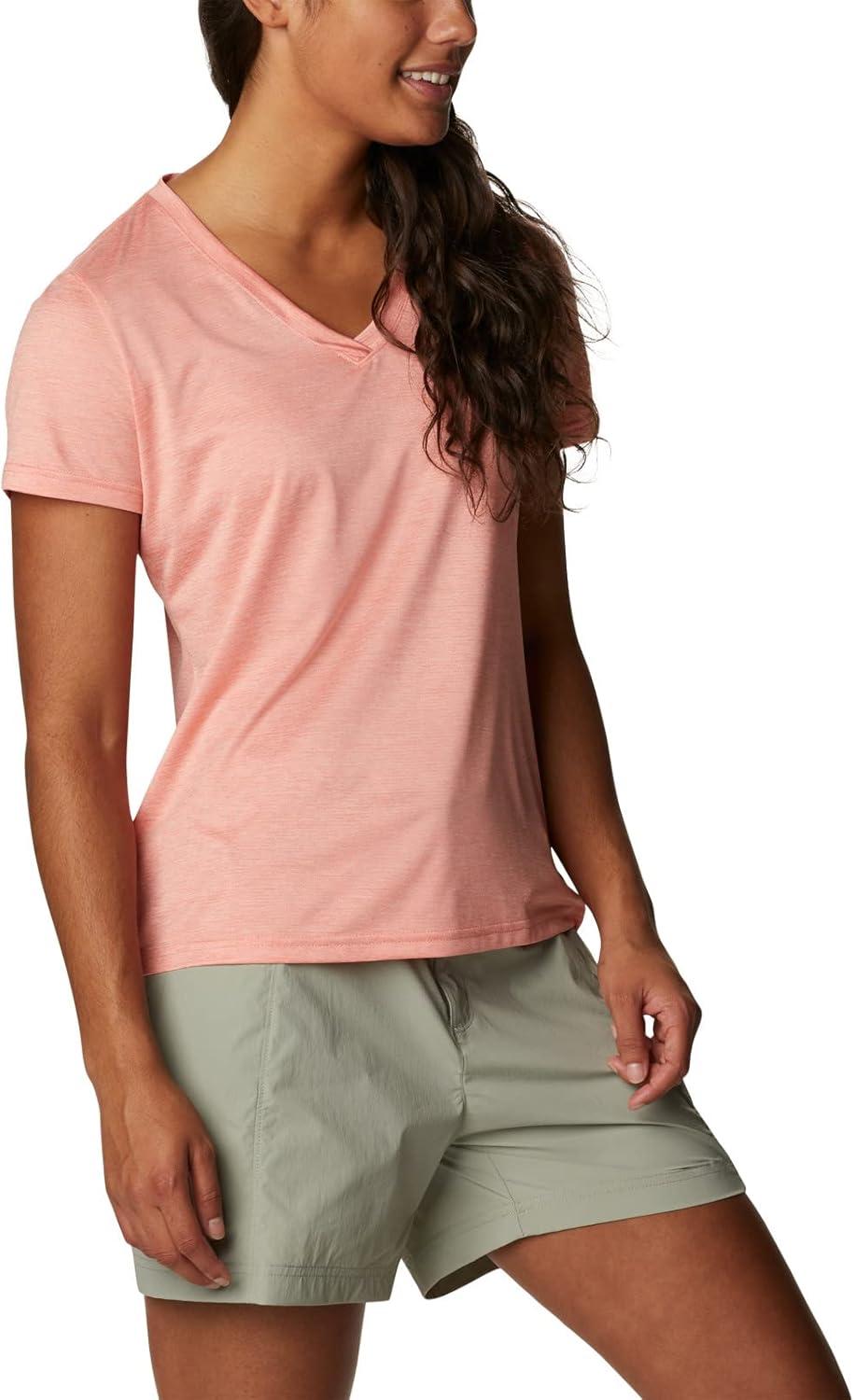 imageColumbia Womens Hike Short Sleeve V NeckHiking ShirtCoral Reef Heather