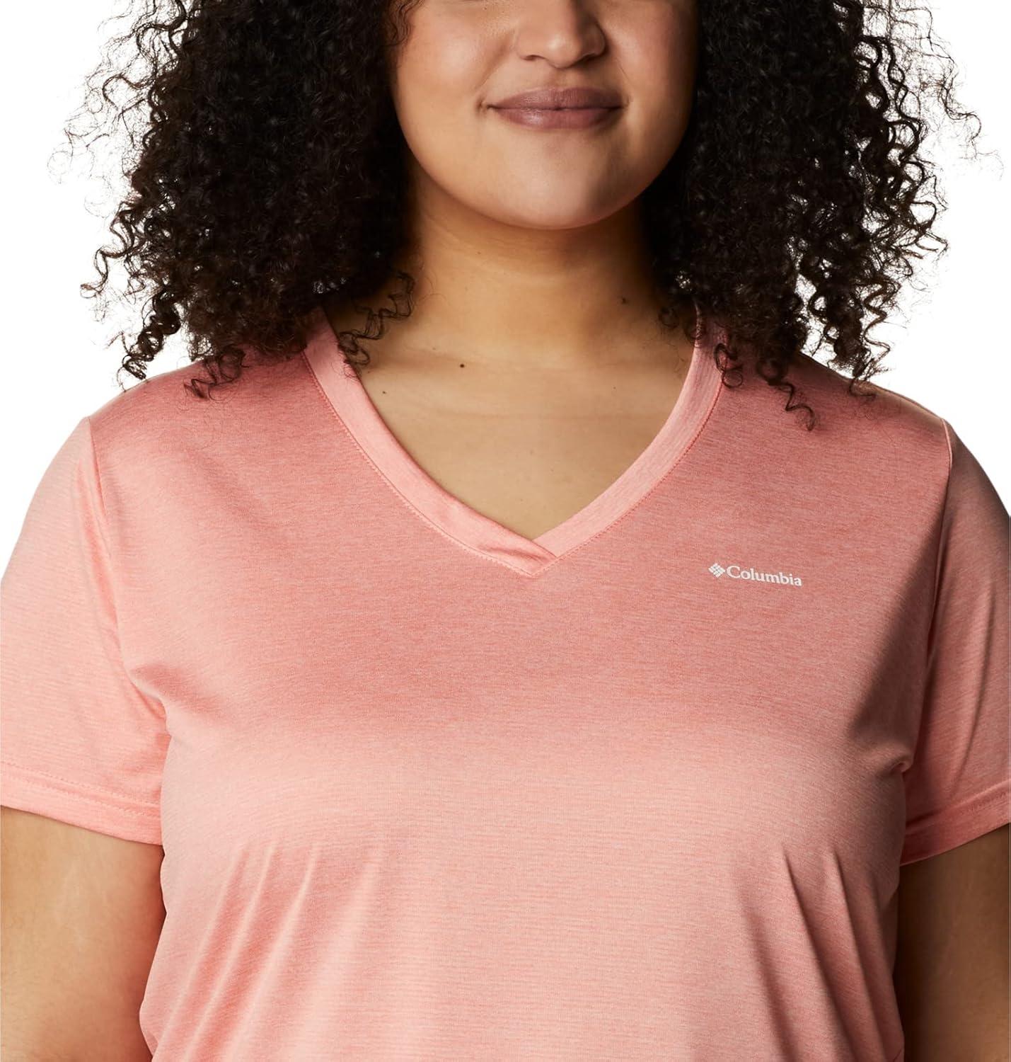 imageColumbia Womens Hike Short Sleeve V NeckHiking ShirtCoral Reef Heather