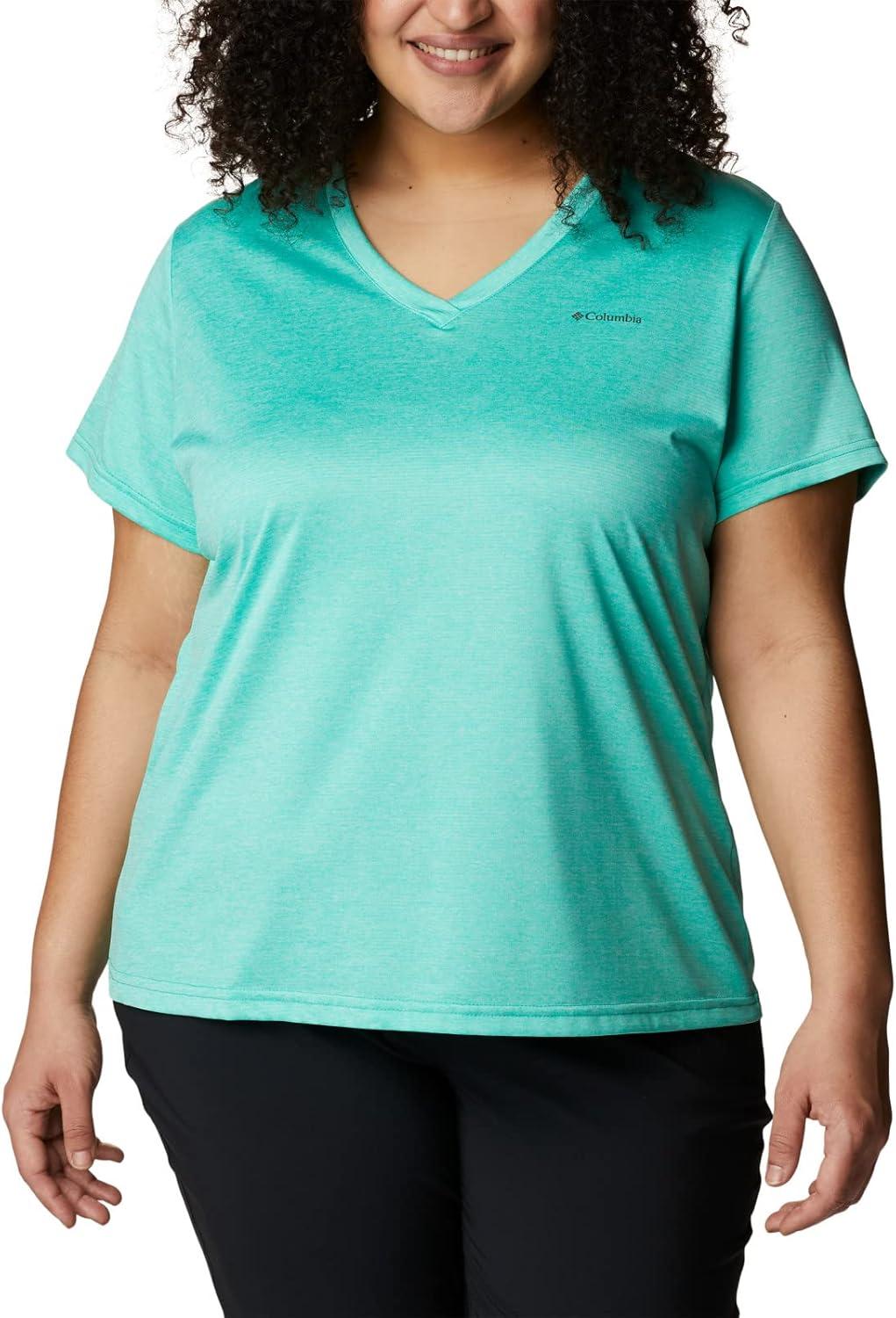 imageColumbia Womens Hike Short Sleeve V NeckHiking ShirtElectric Turquoise Heather
