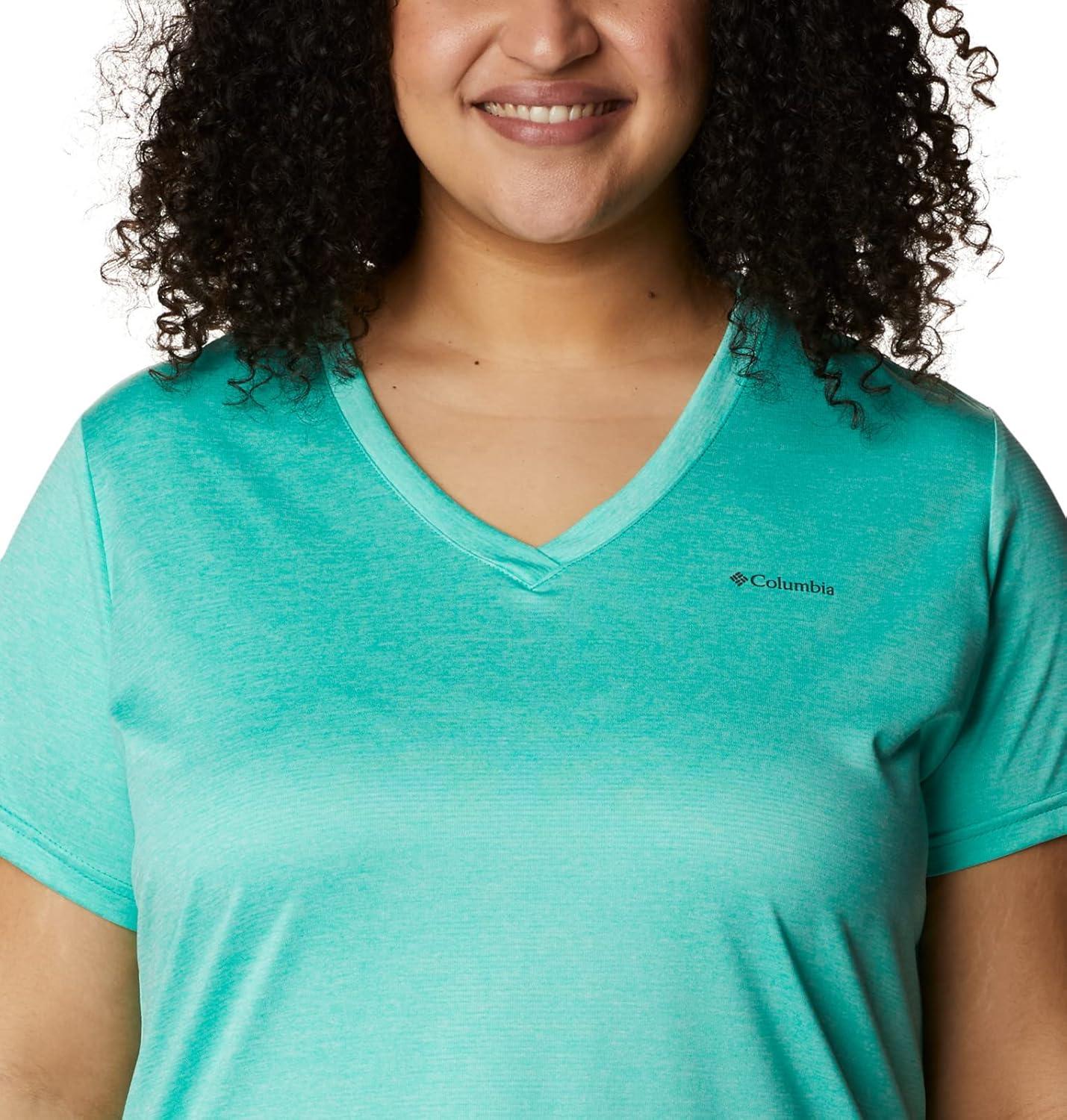 imageColumbia Womens Hike Short Sleeve V NeckHiking ShirtElectric Turquoise Heather