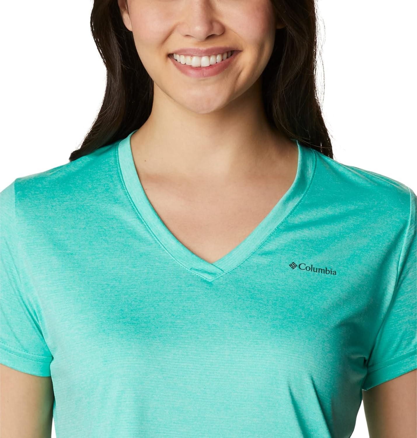 imageColumbia Womens Hike Short Sleeve V NeckHiking ShirtElectric Turquoise Heather