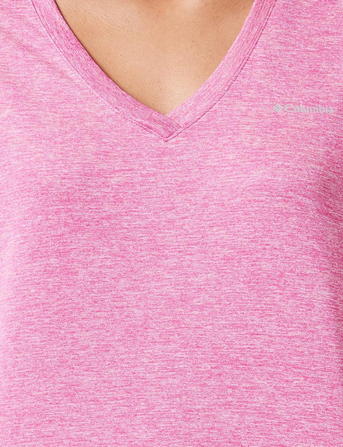 imageColumbia Womens Hike Short Sleeve V NeckHiking ShirtWild Fuchsia Heather