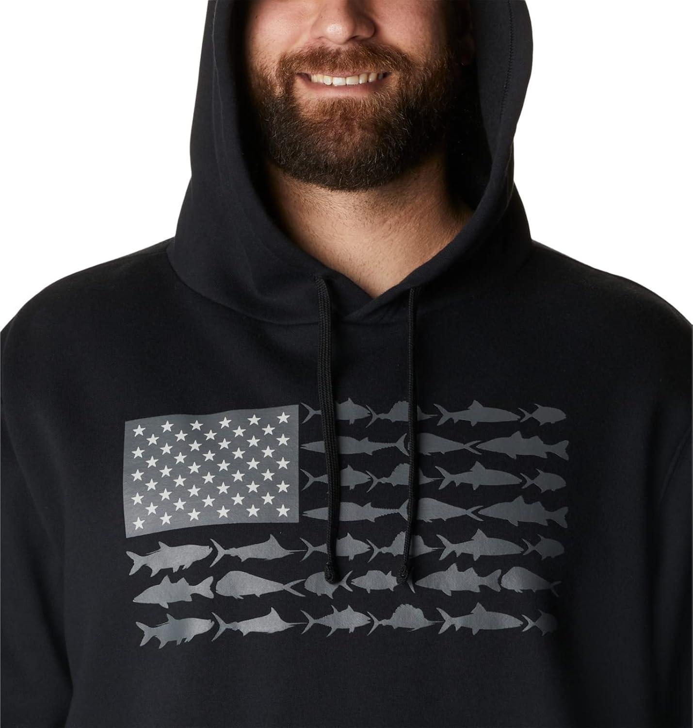 imageColumbia mens Pfg Fish Flag II HoodieBlackGraphite Usa