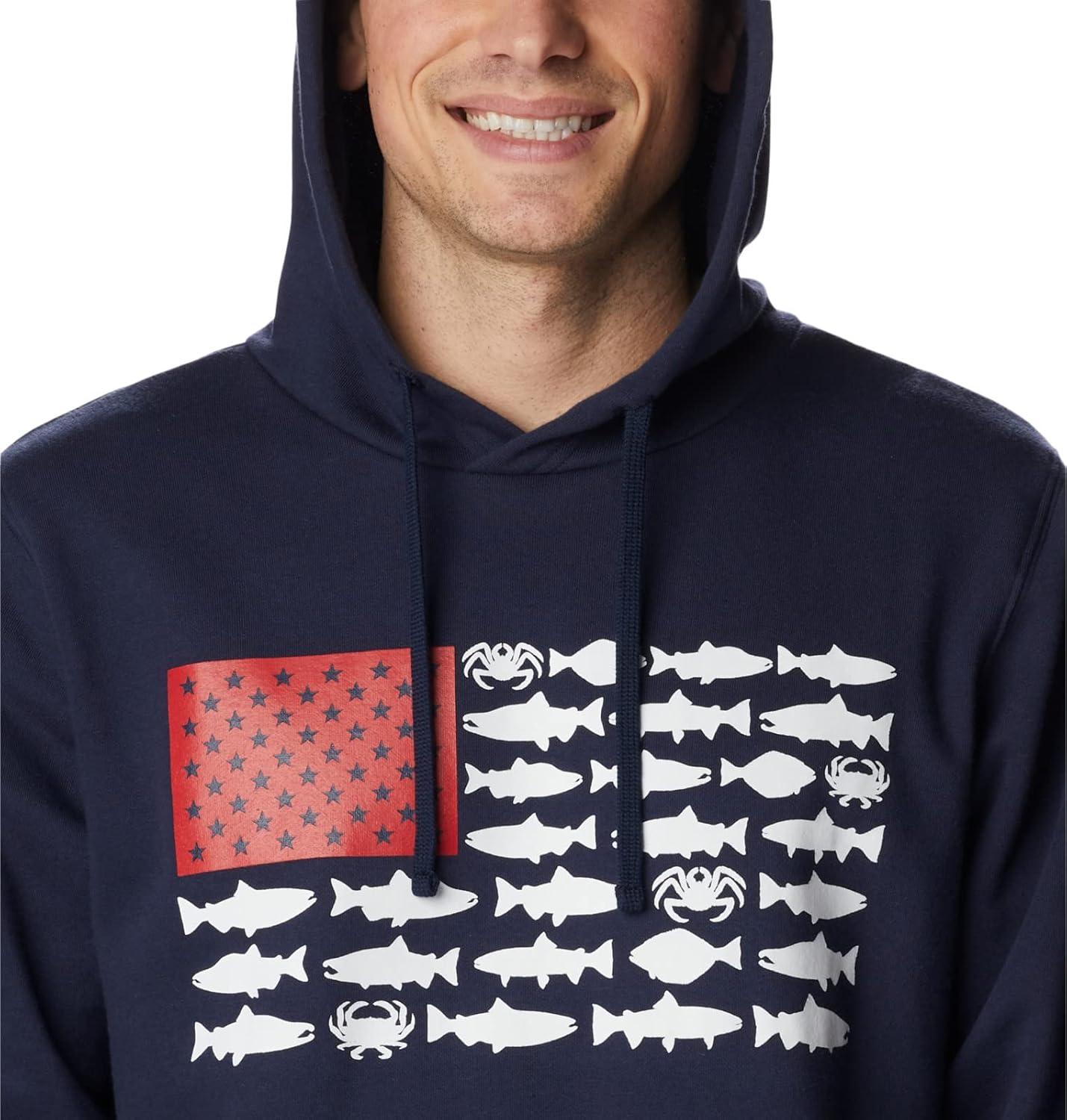 imageColumbia mens Pfg Fish Flag II HoodieCollegiate NavyWhite Alaska Fish