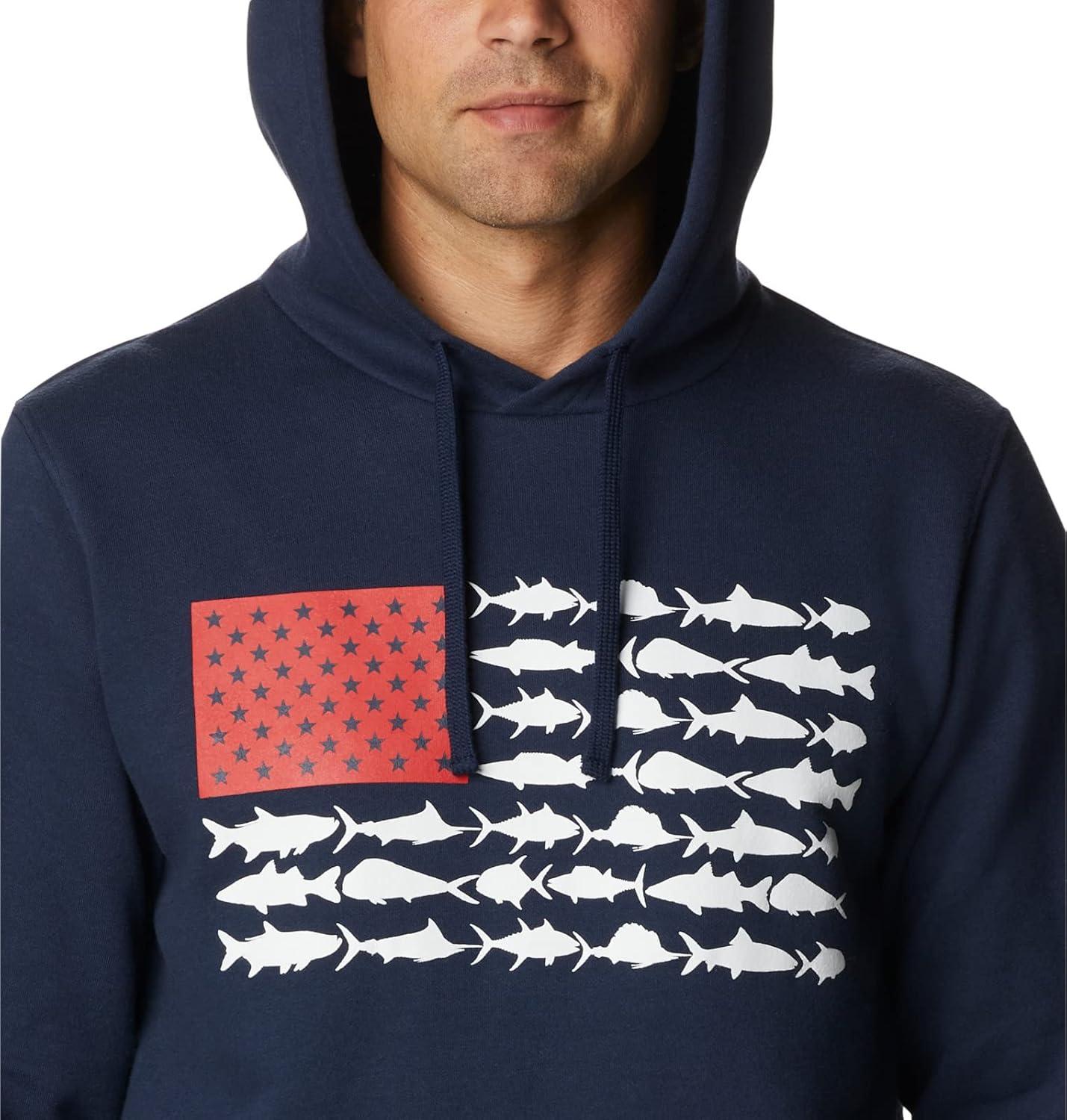 imageColumbia mens Pfg Fish Flag II HoodieCollegiate NavyWhite Usa