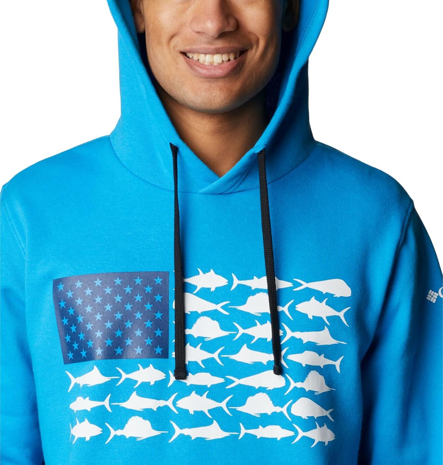 imageColumbia mens Pfg Fish Flag II HoodieCompass BlueWhite Offshore Fish
