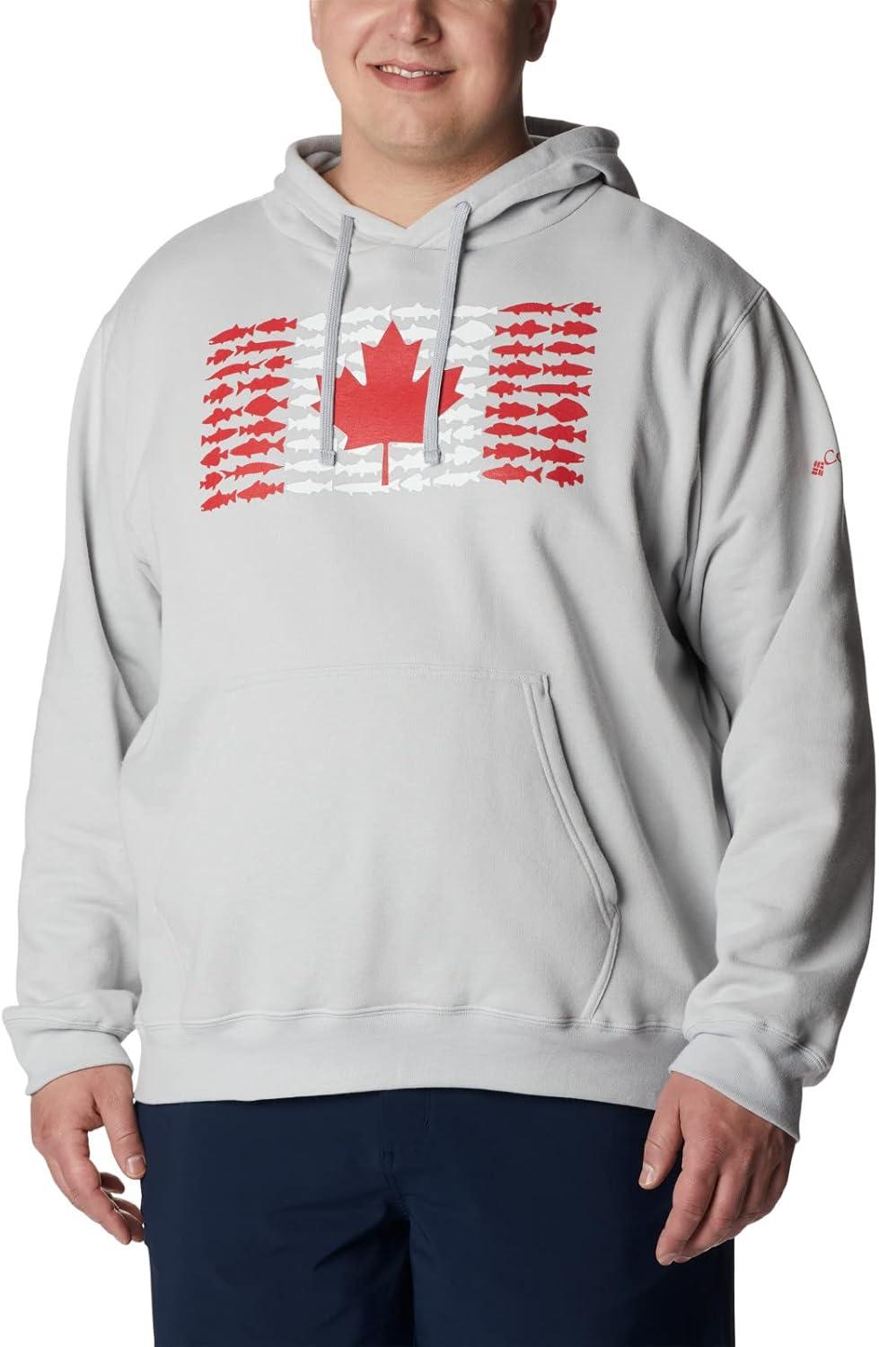 imageColumbia mens Pfg Fish Flag II HoodieCool GreyBright Red Canada
