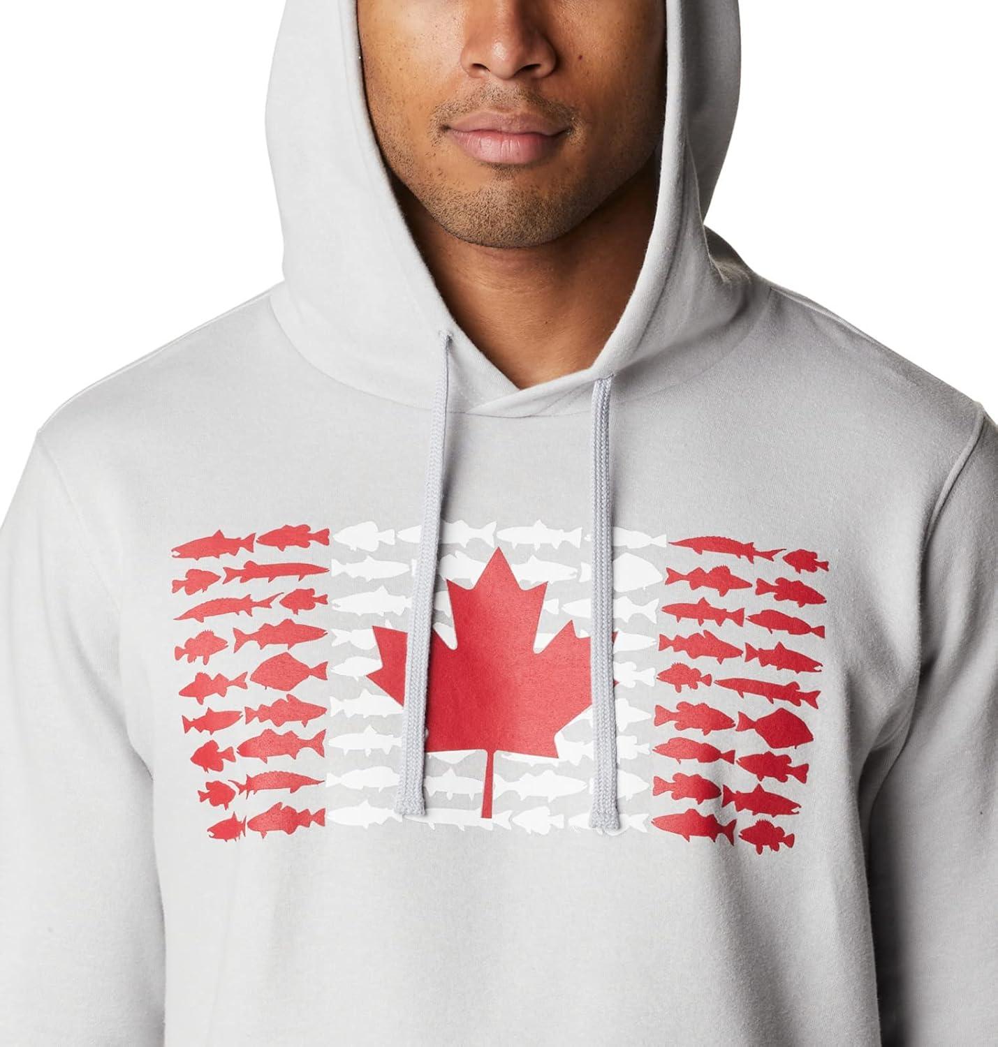 imageColumbia mens Pfg Fish Flag II HoodieCool GreyBright Red Canada