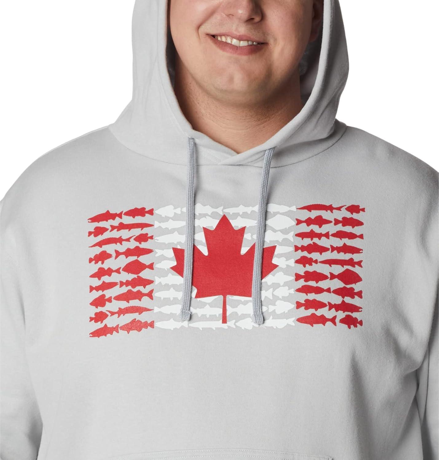 imageColumbia mens Pfg Fish Flag II HoodieCool GreyBright Red Canada