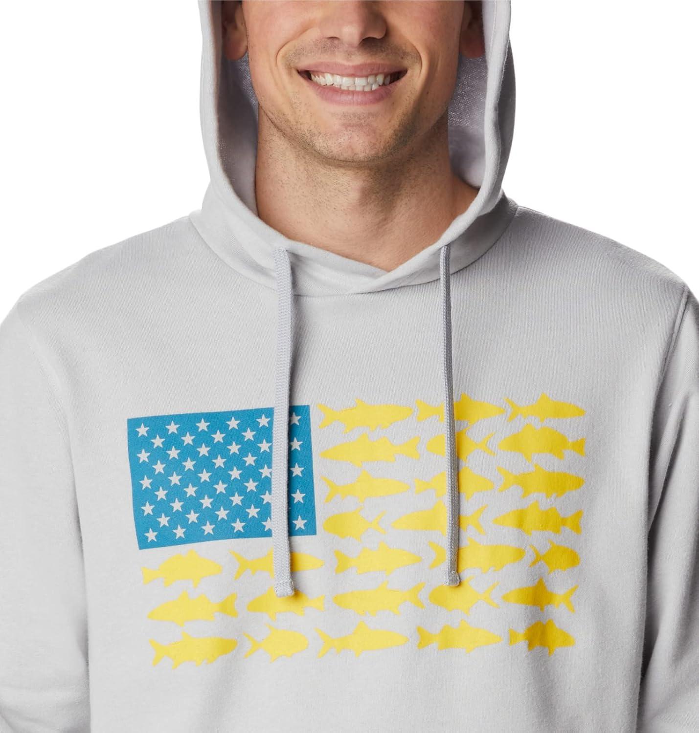 imageColumbia mens Pfg Fish Flag II HoodieCool GreyDeep Marine Inshore Fish