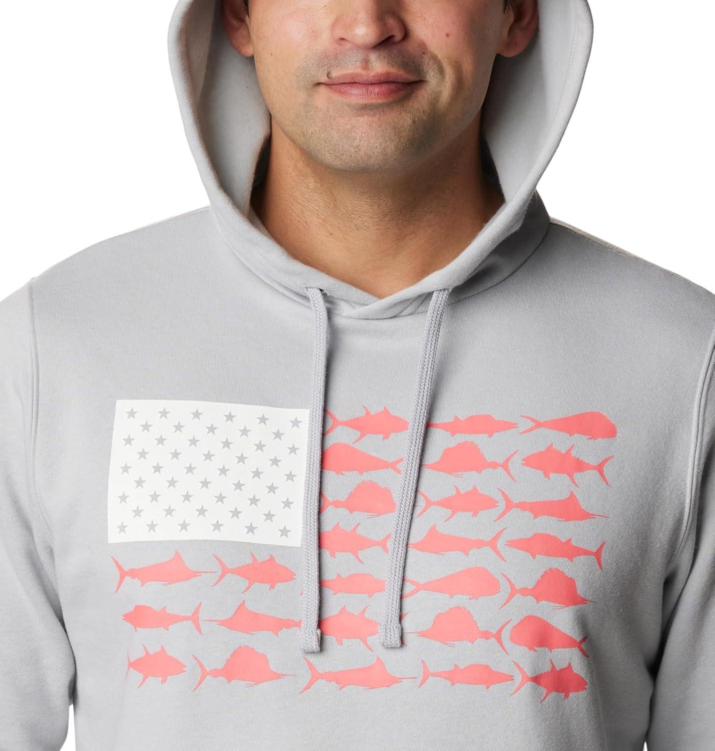 imageColumbia mens Pfg Fish Flag II HoodieCool GreySalmon Offshore Fish