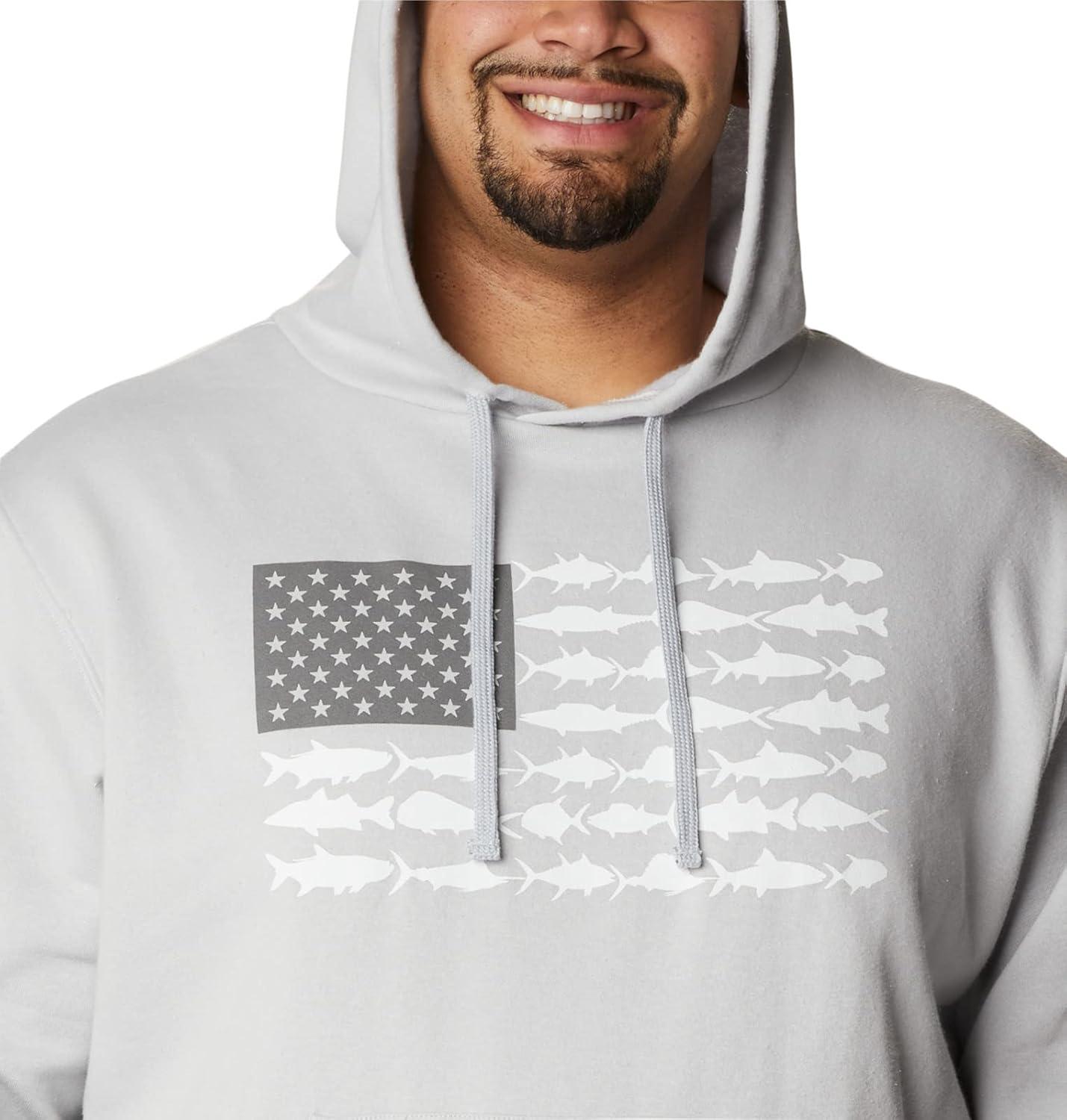 imageColumbia mens Pfg Fish Flag II HoodieCool GreyWhite Usa
