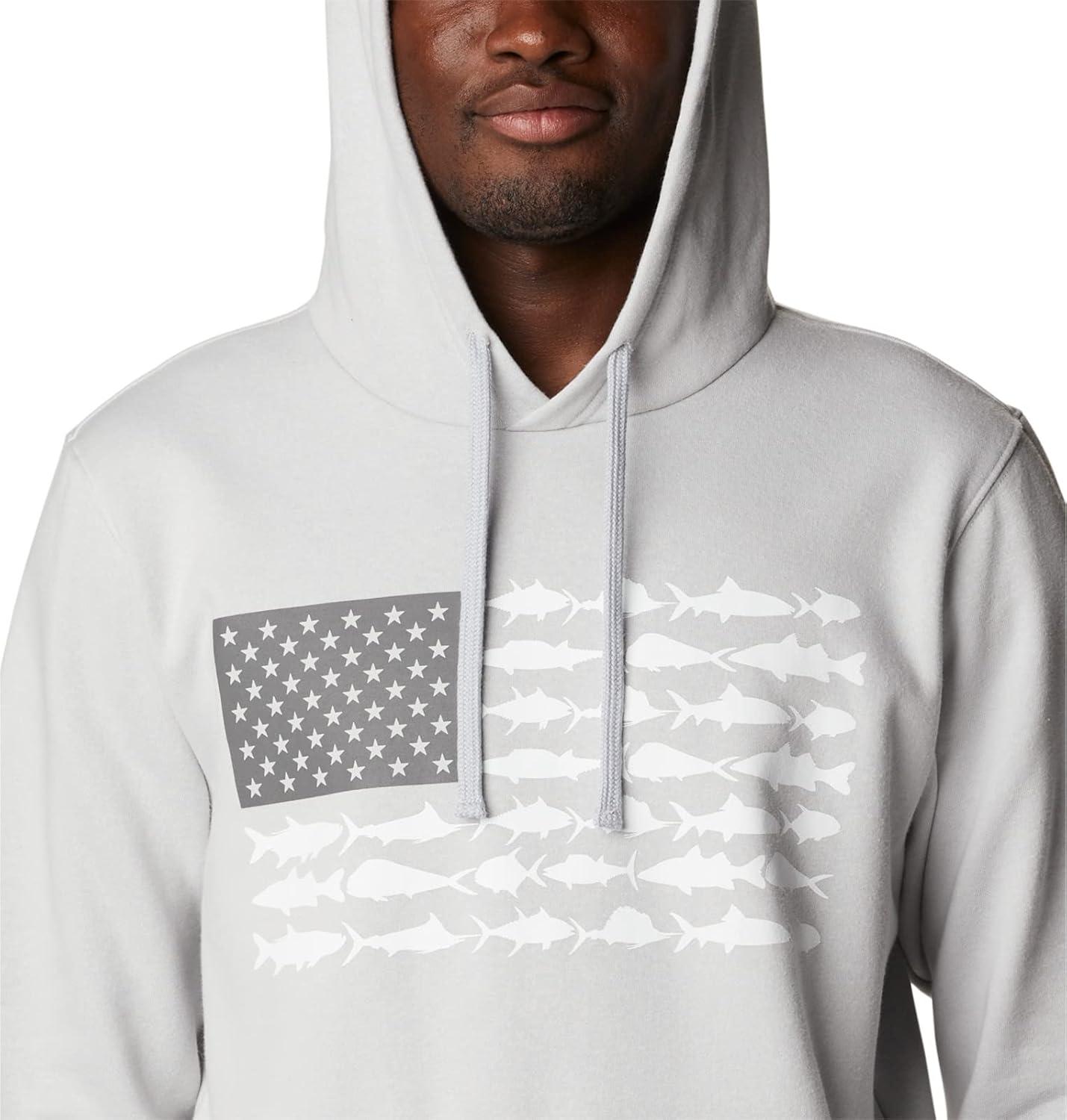 imageColumbia mens Pfg Fish Flag II HoodieCool GreyWhite Usa