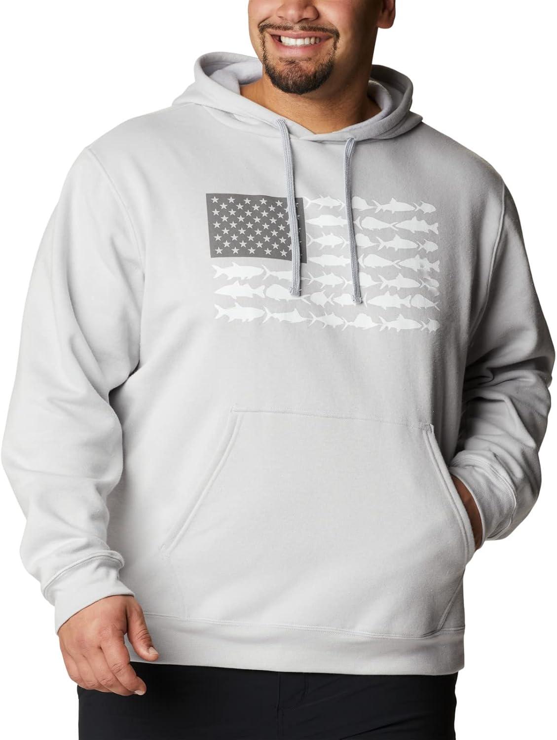 imageColumbia mens Pfg Fish Flag II HoodieCool GreyWhite Usa