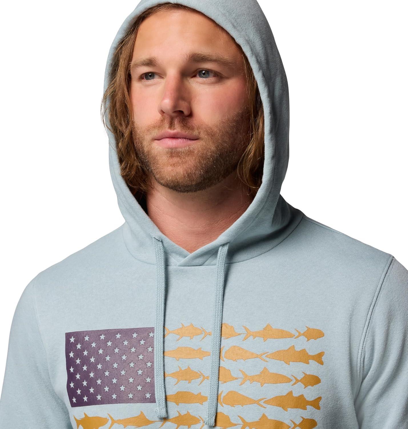 imageColumbia mens Pfg Fish Flag II HoodieCrushed BlueWhite Usa