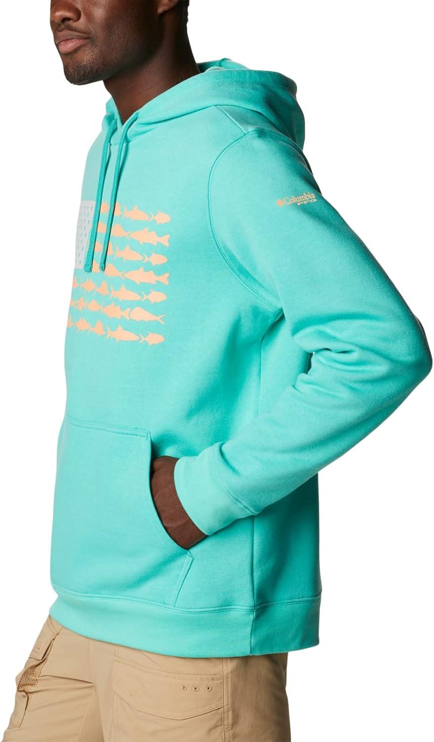 imageColumbia mens Pfg Fish Flag II HoodieElectric TurquoiseBright Nectar Usa