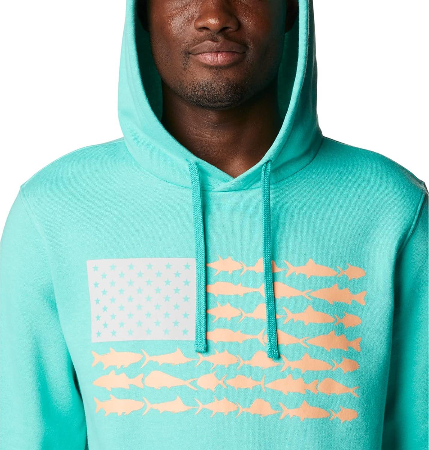 imageColumbia mens Pfg Fish Flag II HoodieElectric TurquoiseBright Nectar Usa