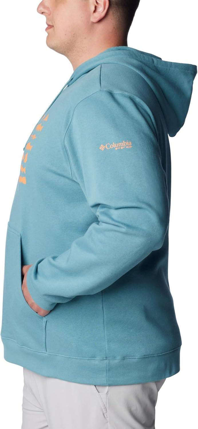 imageColumbia mens Pfg Fish Flag II HoodieTranquil TealOrange Reef Trout Flies